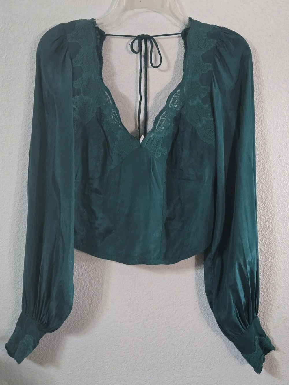 Free People Emerald Lace-Trim V-Neck Blouse